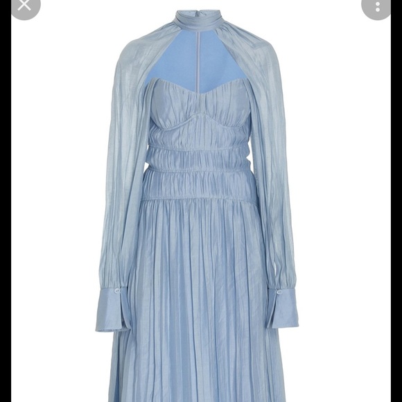 Jonathan Simkhai Jayana Cape Long Sleeve Organdy Ice Blue Dress Size 8 NWT $745 - Picture 8 of 13